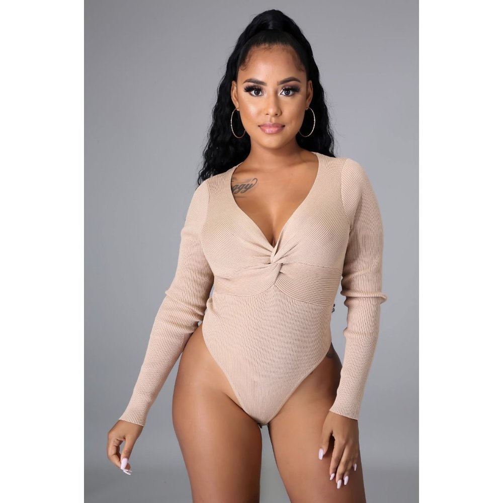 Nude Long Sleeve V Neck Bodysuit #1714